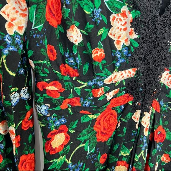 NWT Anthropologie Lacy V-Neck Mini Dress in Black Floral Motif Women’s Size 14 - Picture 9 of 16